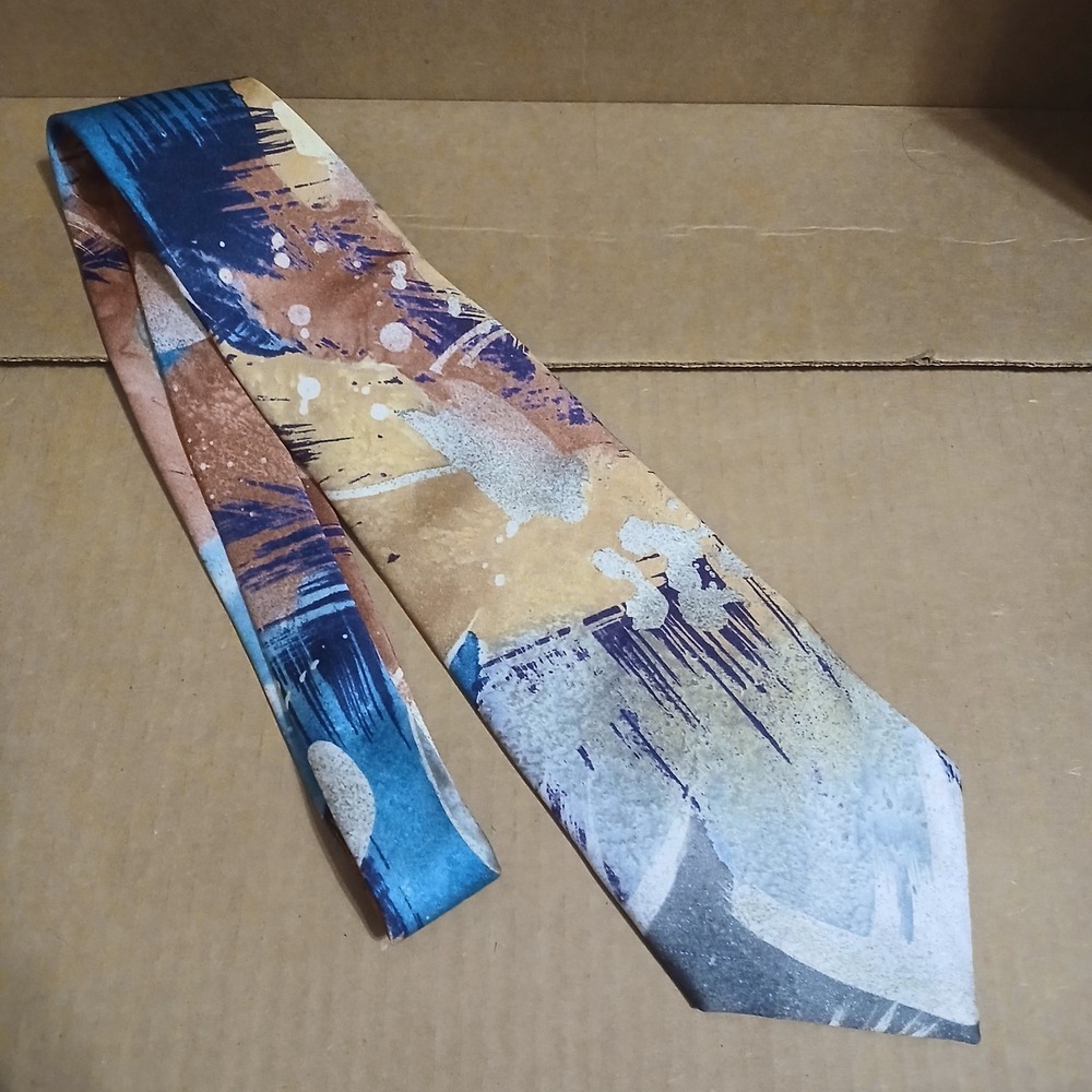 Vintage Mens Necktie by Carlos Tomasini Gold Green Orange Business Work Casual